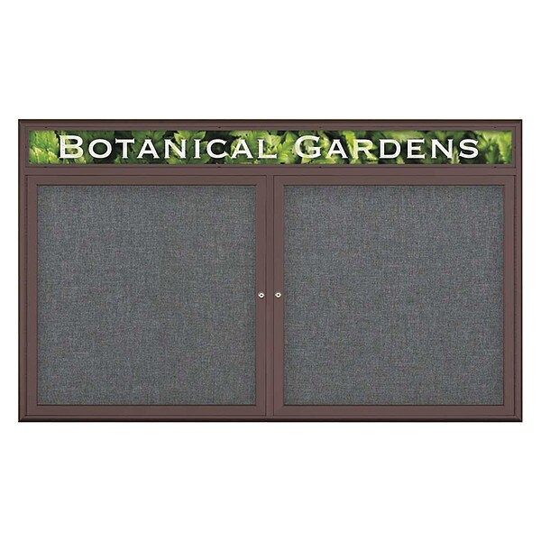 Corkboard, Double Door, Radius Frame, Header, 60x36", Bronze/Medium Gray