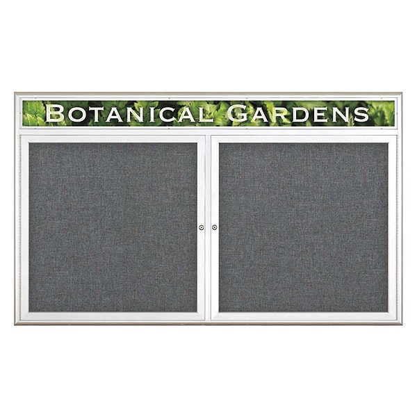Corkboard, Double Door, Radius Frame, Header, 60x36", Satin/Medium Gray