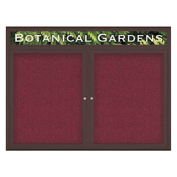 Corkboard, Double Door, Radius Frame, Header, 48x36", Bronze/Burgundy