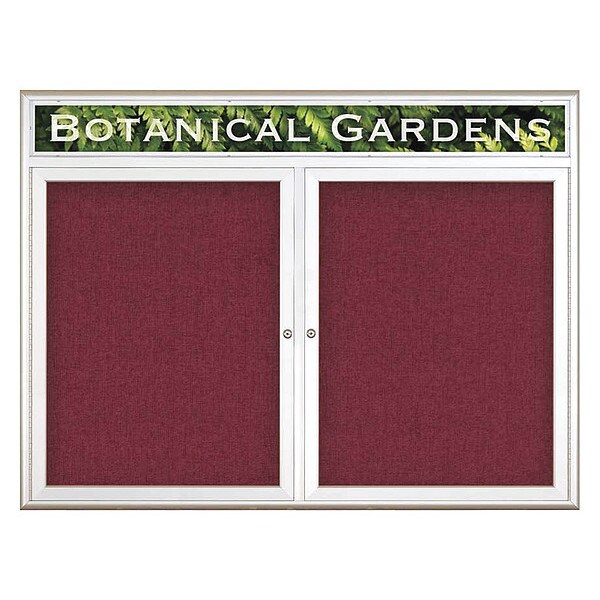 Corkboard, Double Door, Radius Frame, Header, 48x36", Satin/Burgundy