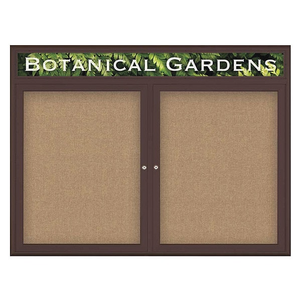 Corkboard, Double Door, Radius Frame, Header, 48x36", Bronze/Buff