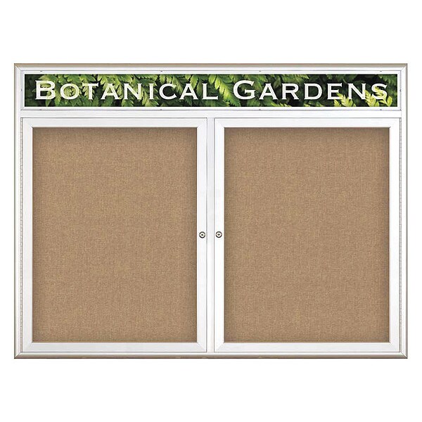 Corkboard, Double Door, Radius Frame, Header, 48x36", Satin/Buff