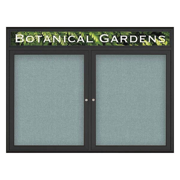 Corkboard, Double Door, Radius Frame, Header, 48x36", Black/Cloud