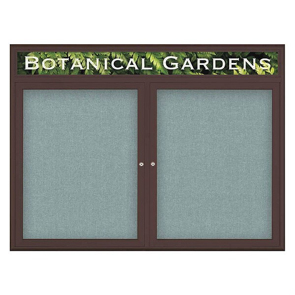 Corkboard, Double Door, Radius Frame, Header, 48x36", Bronze/Cloud