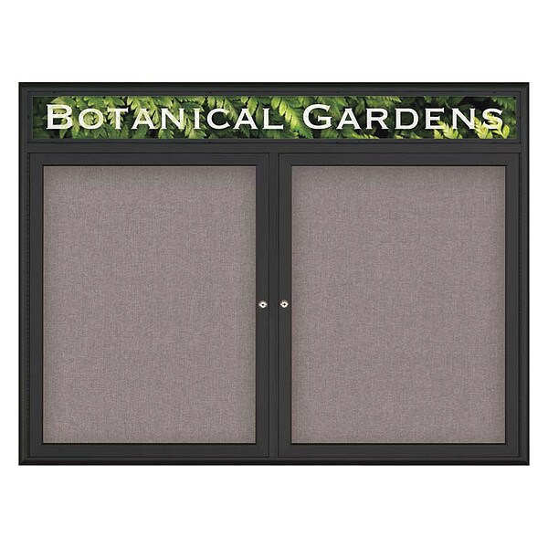 Corkboard, Double Door, Radius Frame, Header, 48x36", Black/Surf