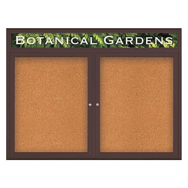 Corkboard, Double Door, Radius Frame, Header, 48x36", Bronze/Nat Tan Cork