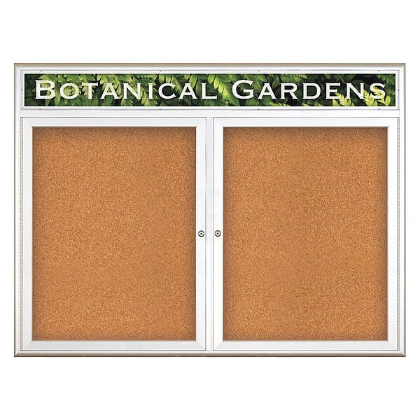 Corkboard, Double Door, Radius Frame, Header, 48x36", Satin/Nat Tan Cork