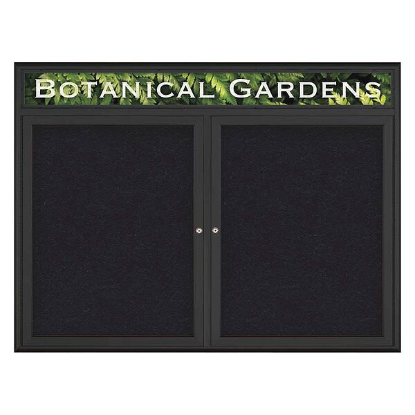 Corkboard, Double Door, Radius Frame, Header, 48x36", Black/Black Rubber