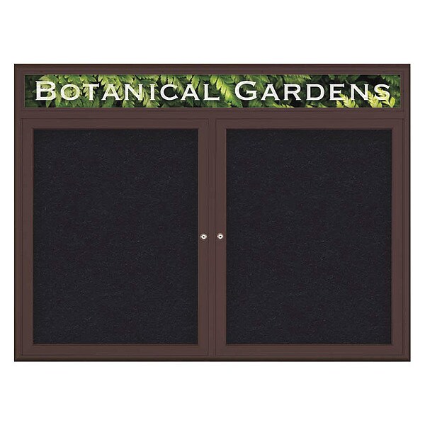 Corkboard, Double Door, Radius Frame, Header, 48x36", Bronze/Black Rubber