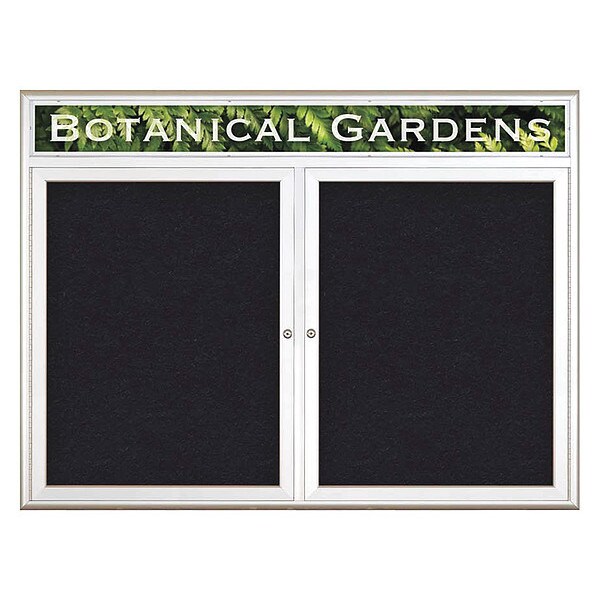 Corkboard, Double Door, Radius Frame, Header, 48x36", Satin/Black Rubber