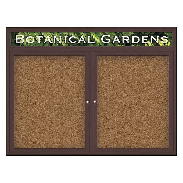 Corkboard, Double Door, Radius Frame, Header, 48x36", Bronze/Tan Forbo