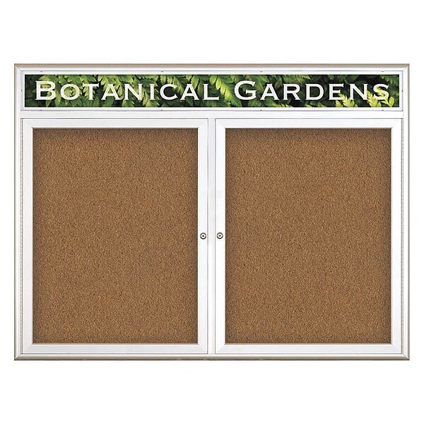 Corkboard, Double Door, Radius Frame, Header, 48x36", Satin/Tan Forbo