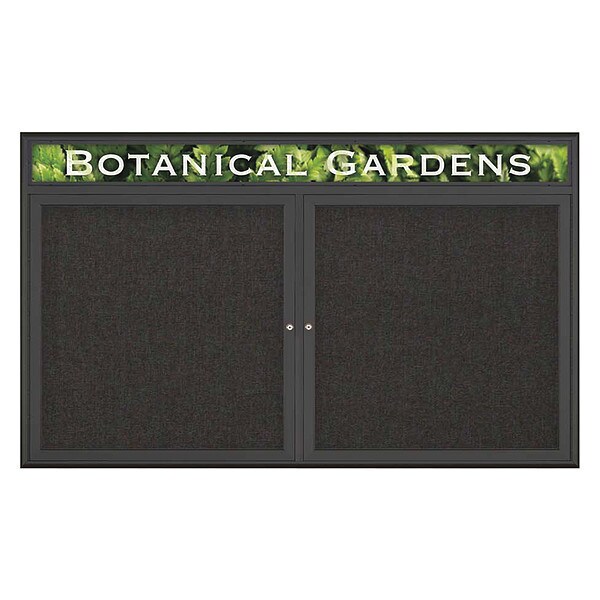 Corkboard, Double Door, Radius Frame, Header, 60x36", Black/Black