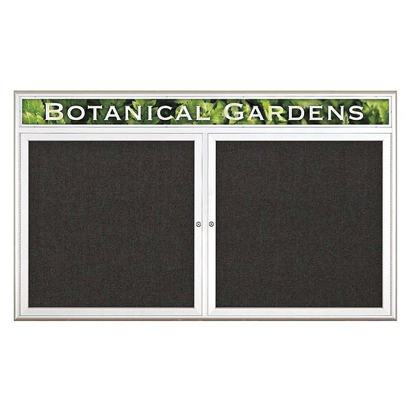 Corkboard, Double Door, Radius Frame, Header, 60x36", Satin/Black