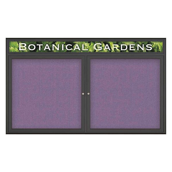 Corkboard, Double Door, Radius Frame, Header, 60x36", Black/Amethyst