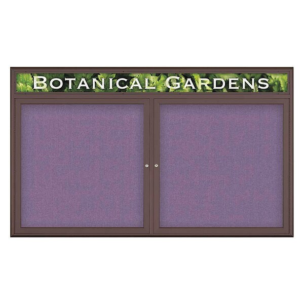 Corkboard, Double Door, Radius Frame, Header, 60x36", Bronze/Amethyst