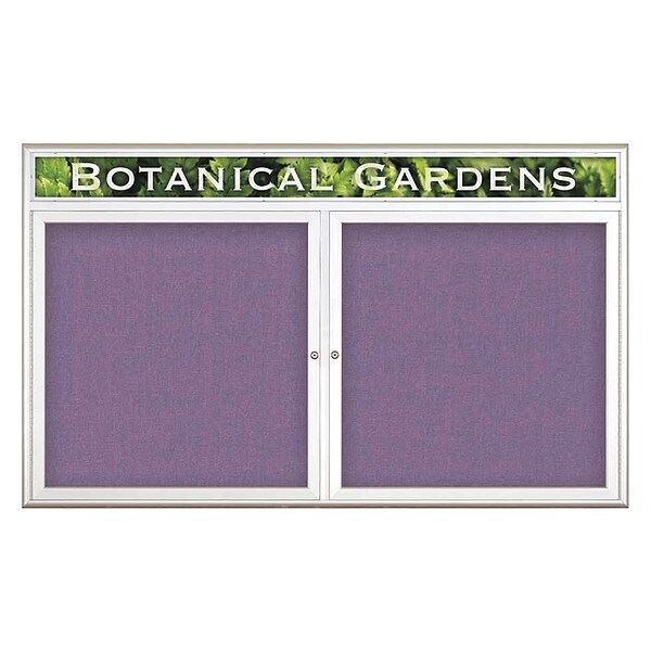 Corkboard, Double Door, Radius Frame, Header, 60x36", Satin/Amethyst
