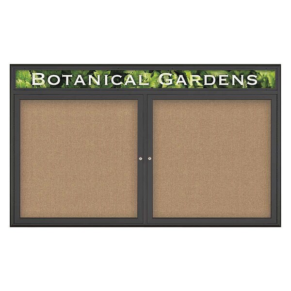 Corkboard, Double Door, Radius Frame, Header, 60x36", Black/Buff