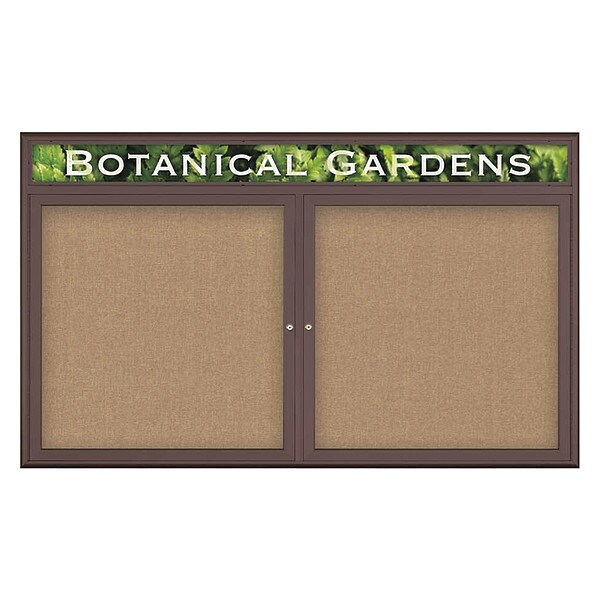 Corkboard, Double Door, Radius Frame, Header, 60x36", Bronze/Buff