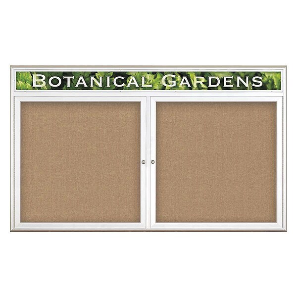 Corkboard, Double Door, Radius Frame, Header, 60x36", Satin/Buff