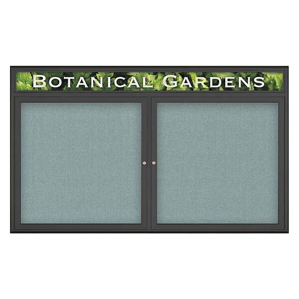 Corkboard, Double Door, Radius Frame, Header, 60x36", Black/Cloud