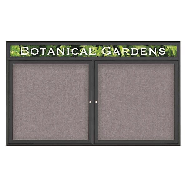 Corkboard, Double Door, Radius Frame, Header, 60x36", Black/Surf