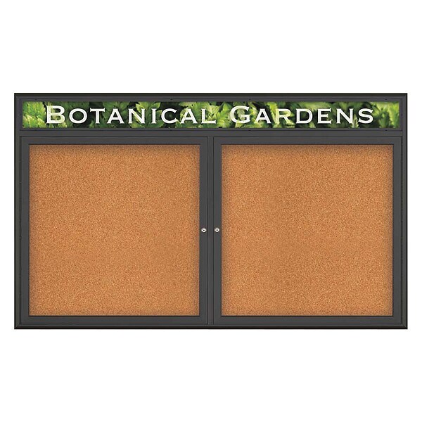 Corkboard, Double Door, Radius Frame, Header, 60x36", Black/Nat Tan Cork