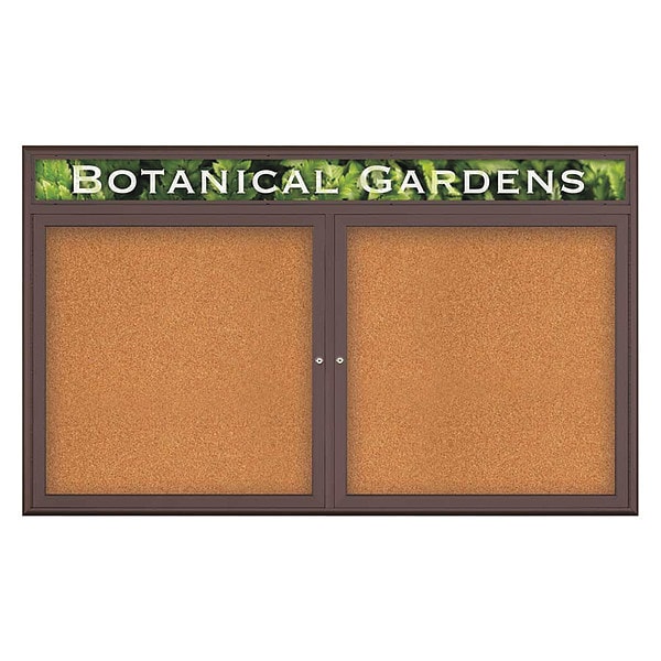 Corkboard, Double Door, Radius Frame, Header, 60x36", Bronze/Nat Tan Cork