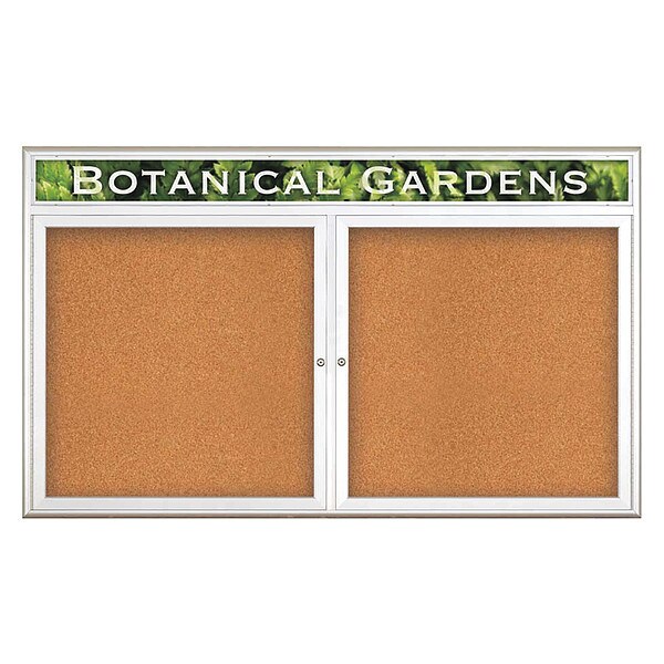 Corkboard, Double Door, Radius Frame, Header, 60x36", Satin/Nat Tan Cork