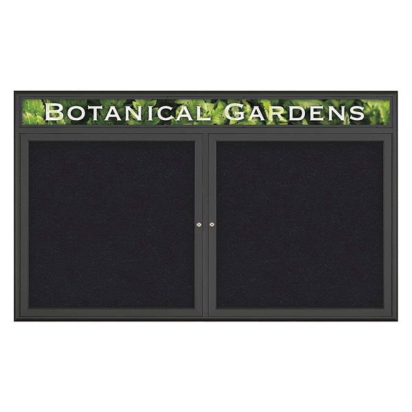 Corkboard, Double Door, Radius Frame, Header, 60x36", Black/Black Rubber