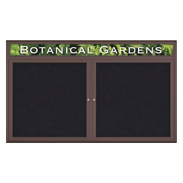 Corkboard, Double Door, Radius Frame, Header, 60x36", Bronze/Black Rubber