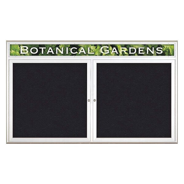 Corkboard, Double Door, Radius Frame, Header, 60x36", Satin/Black Rubber