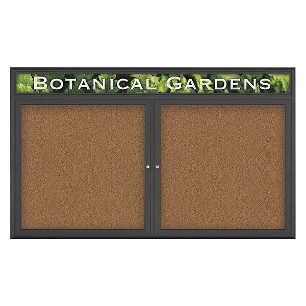 Corkboard, Double Door, Radius Frame, Header, 60x36", Black/Tan Forbo