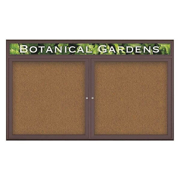 Corkboard, Double Door, Radius Frame, Header, 60x36", Bronze/Tan Forbo
