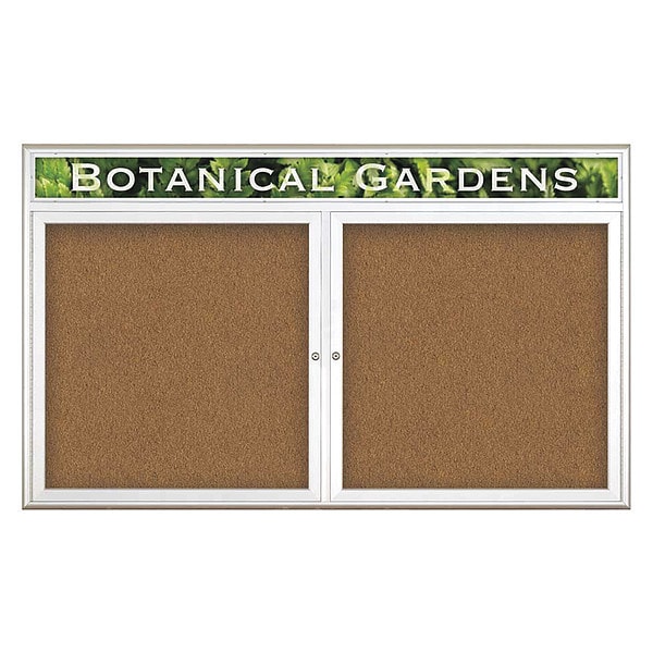 Corkboard, Double Door, Radius Frame, Header, 60x36", Satin/Tan Forbo