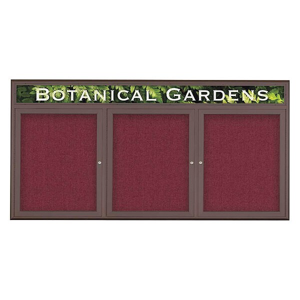 Corkboard, Triple Door, Radius Frame, Header, 72x36", Bronze/Burgundy