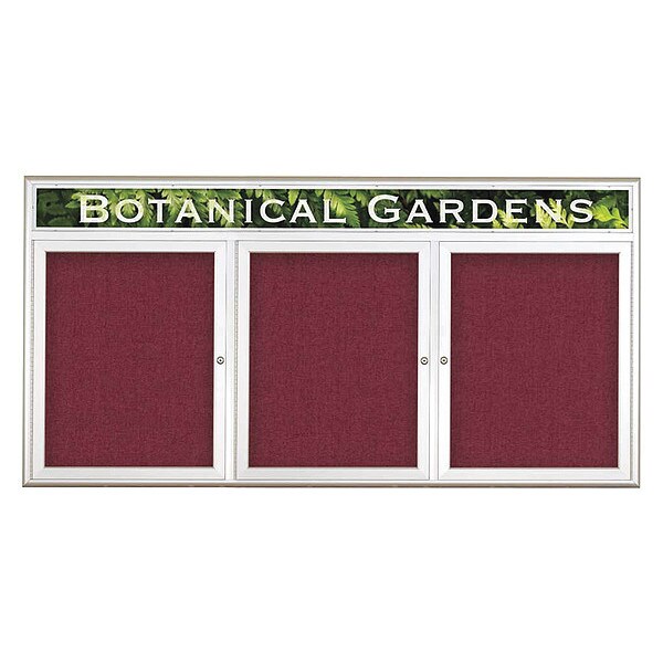 Corkboard, Triple Door, Radius Frame, Header, 72x36", Satin/Burgundy