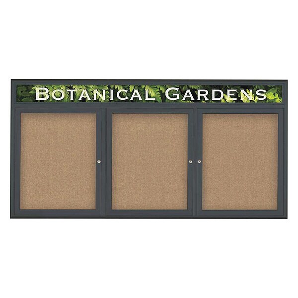 Corkboard, Triple Door, Radius Frame, Header, 72x36", Black/Buff