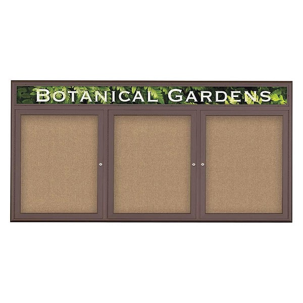 Corkboard, Triple Door, Radius Frame, Header, 72x36", Bronze/Buff