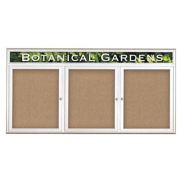 Corkboard, Triple Door, Radius Frame, Header, 72x36", Satin/Buff