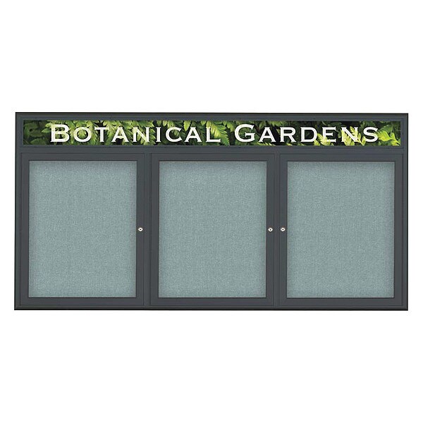 Corkboard, Triple Door, Radius Frame, Header, 72x36", Black/Cloud