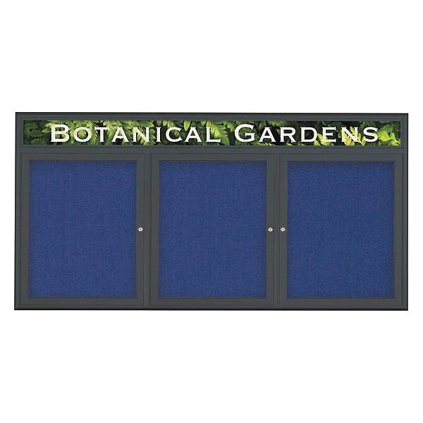 Corkboard, Triple Door, Radius Frame, Header, 72x36", Black/Cobalt