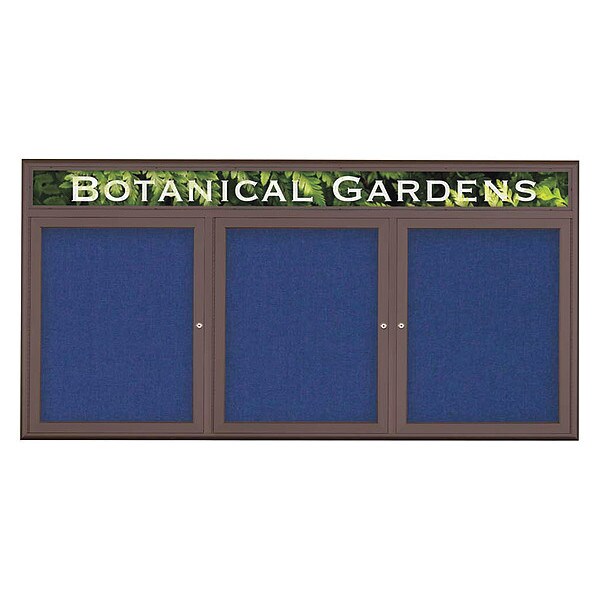 Corkboard, Triple Door, Radius Frame, Header, 72x36", Bronze/Cobalt