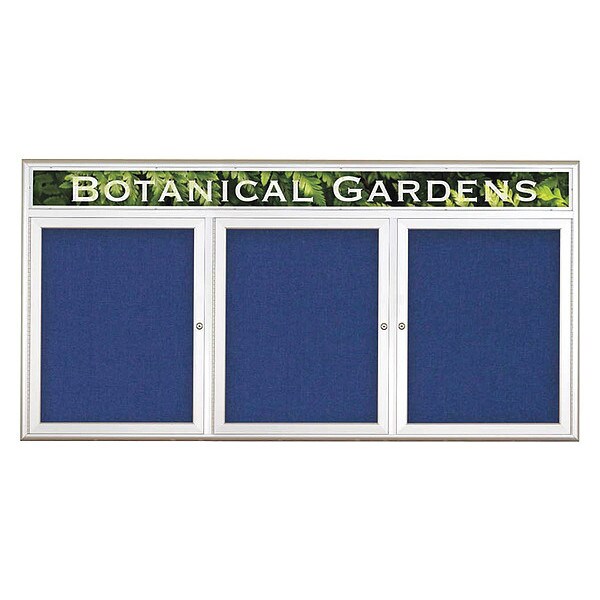 Corkboard, Triple Door, Radius Frame, Header, 72x36", Satin/Cobalt