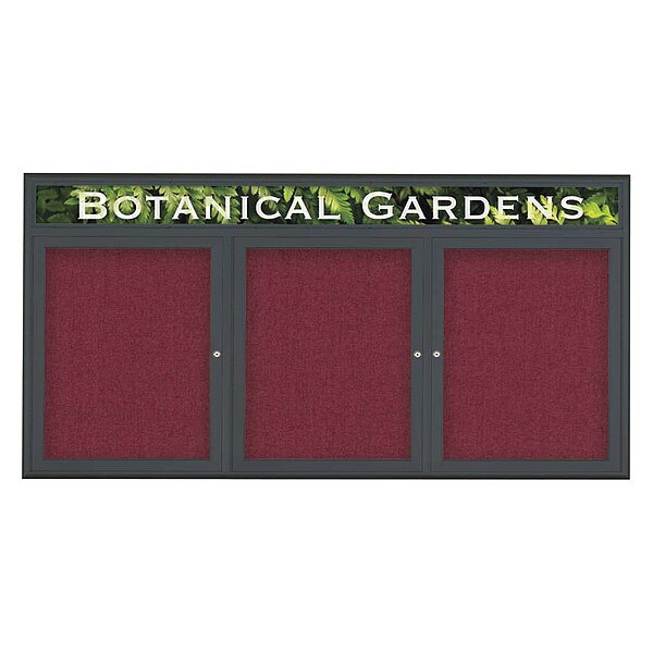 Corkboard, Triple Door, Radius Frame, Header, 72x36", Black/Burgundy