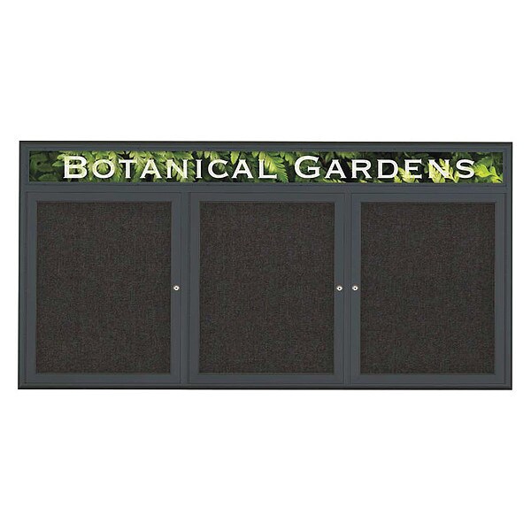 Corkboard, Triple Door, Radius Frame, Header, 72x36", Black/Black