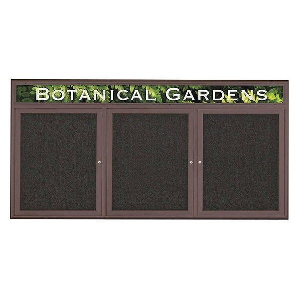 Corkboard, Triple Door, Radius Frame, Header, 72x36", Bronze/Black