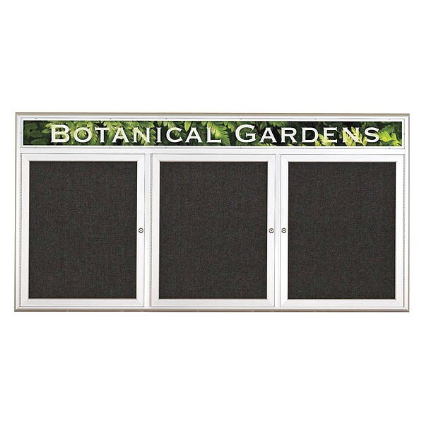 Corkboard, Triple Door, Radius Frame, Header, 72x36", Satin/Black