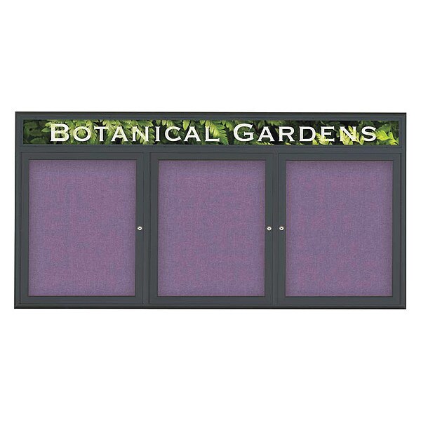 Corkboard, Triple Door, Radius Frame, Header, 72x36", Black/Amethyst