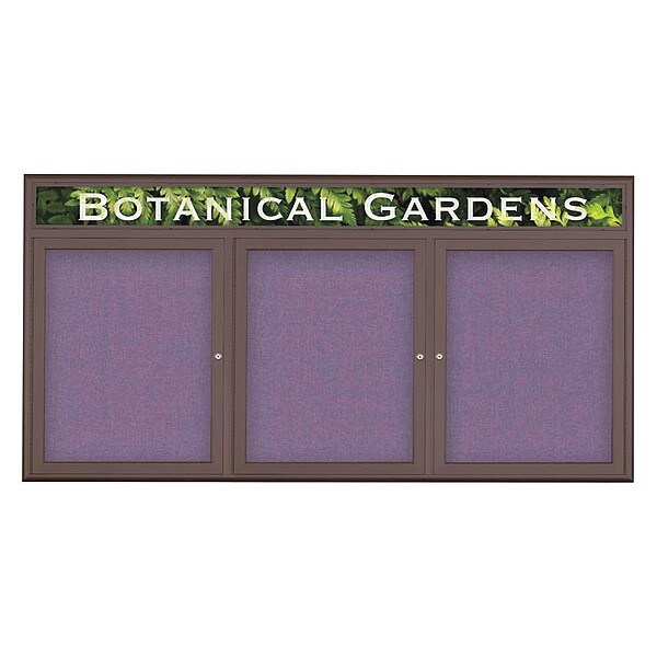 Corkboard, Triple Door, Radius Frame, Header, 72x36", Bronze/Amethyst